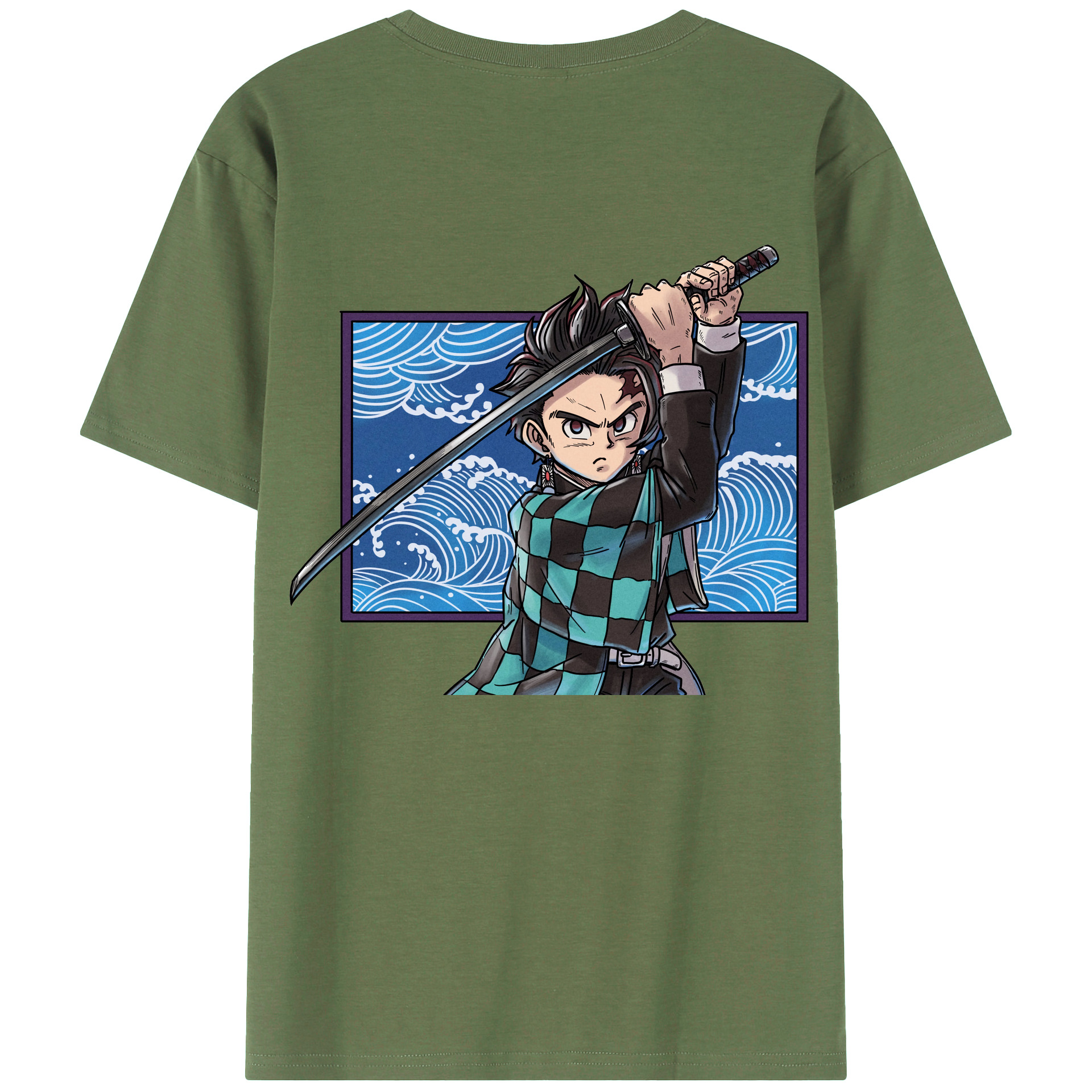 （画像用） 鬼滅の刃 竈門 炭治郎／かまど たんじろう Kamado Tanjirou 綿100％ メンズ半袖Tシャツ（バックプリント） 通気性